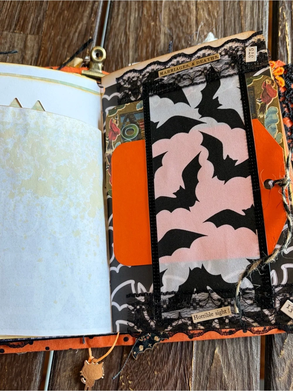 Halloween Junk Journal Small Handmade Decorated Black Cat Broom Witch Hat 3 Sig